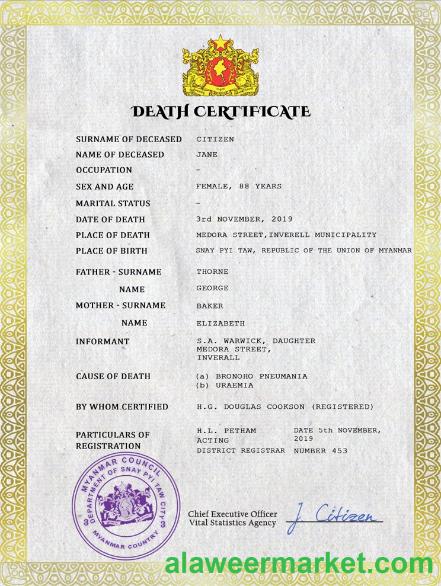 Myanmar death certificate PSD template